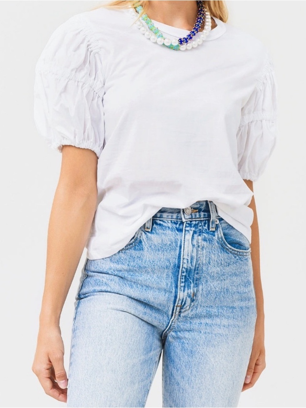 EUC A.L.C. Kora Puff Sleeve Cotton White Top Shirt Blouse Coastal Size S